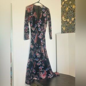 Unique Vintage women’s floral paisley textured velvet maxi dress Sz S NEW